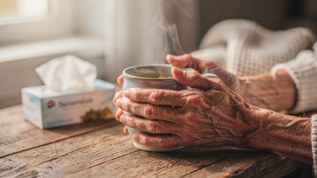Senioren mit Erkältung: Warmer Tee und Ruhe helfen bei der Genesung im Alter