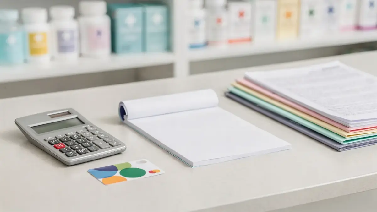 Apotheke mit Medikamenten, Rezept und Krankenkassenkarte zum Thema Medikamente als Kassenleistung
