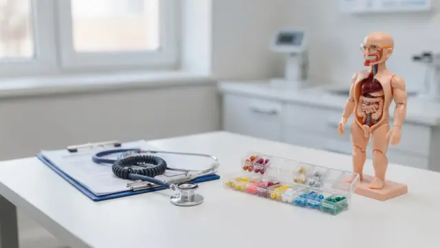 Medizinische Utensilien und Modell der Prostata zum Thema prostata-Medikamente rezeptpflichtig und Rezeptpflicht