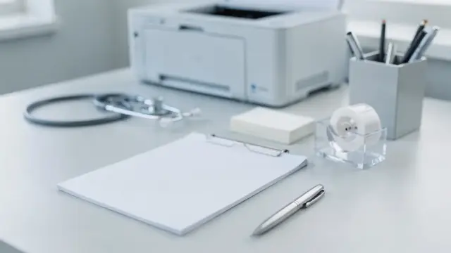 Rezeptformular mit Stift und Pillenbox für den Artikel zu Rezeptangaben