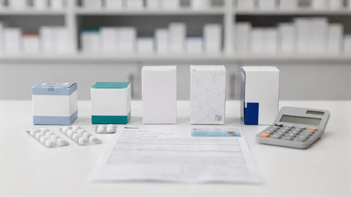 Importarzneimittel, Krankenkasse, Rezept und Gesundheitskarte auf einem Apothekentresen