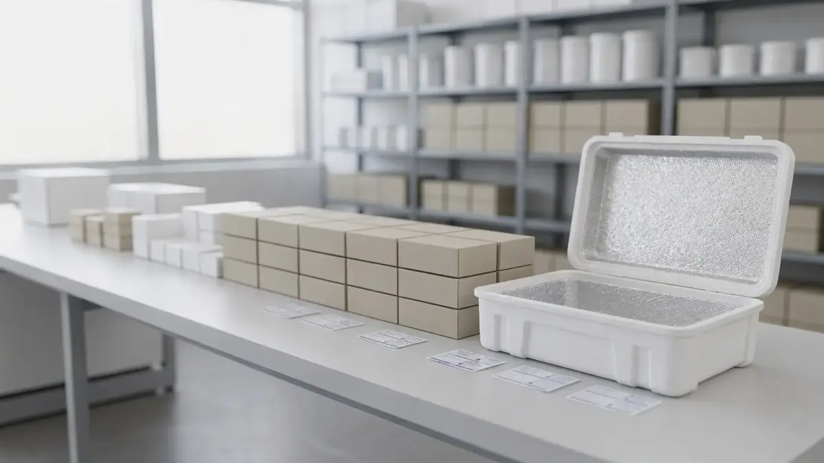 Verpackte Medikamente und Versandmaterial in einer Versandapotheke zum richtigen Lagern und Versenden