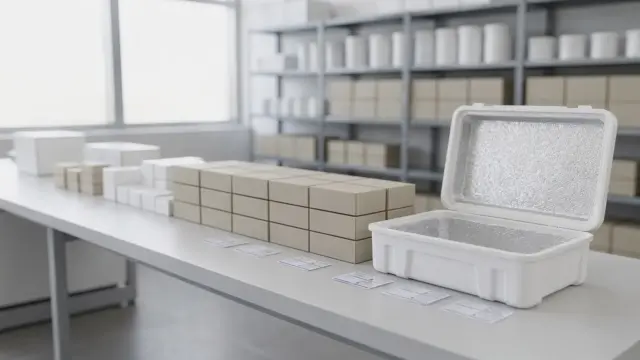 Verpackte Medikamente und Versandmaterial in einer Versandapotheke zum richtigen Lagern und Versenden