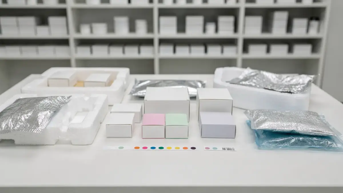 Verpackte Medikamente und Versandmaterial in einer Versandapotheke zum richtigen Lagern und Versenden