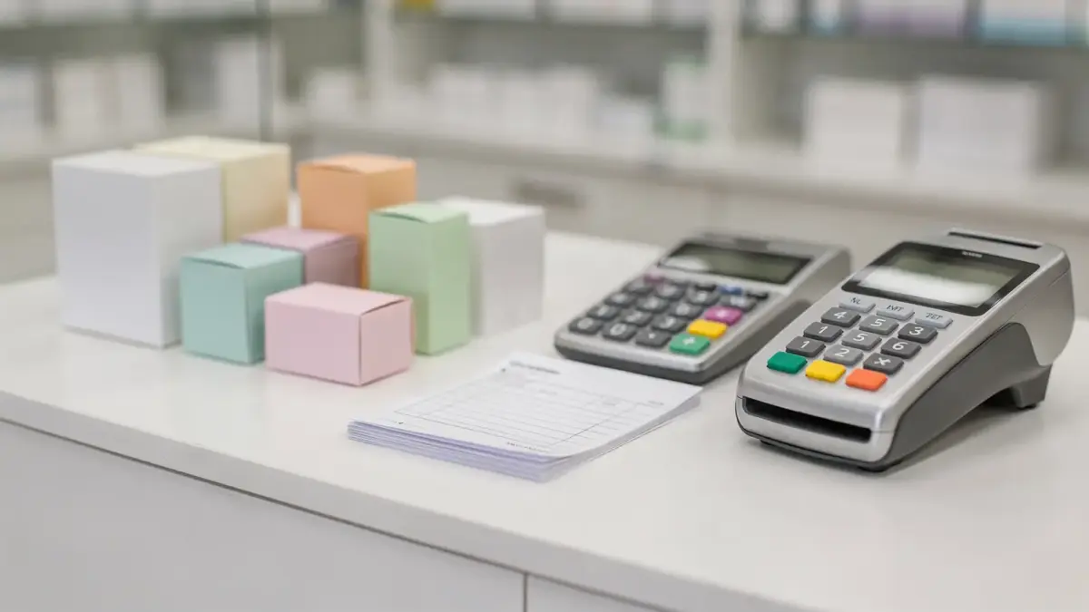 Apothekenverkaufspreis und Krankenkasse: Abrechnung an der Apothekenkasse mit Medikamenten und Belegen