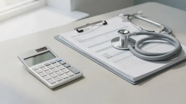 Kasse-Bezuschussung: Krankenkassenkarte, Dokumente und Stethoskop auf einem Schreibtisch