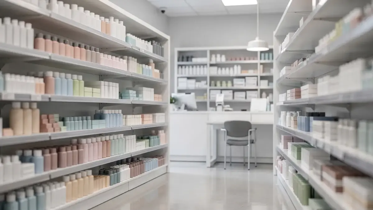 Lokale Apotheke mit Regalen und Beratungstheke zum Thema Apotheke sofort verfügbar